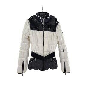Toni Sailer Womens Puffer Jacket Belted Herringbone Size 34 no hood